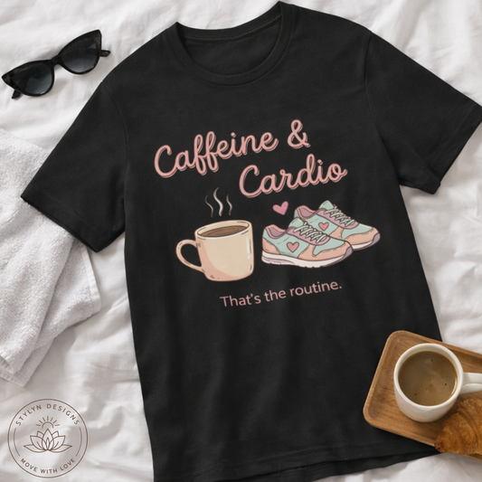 Caffeine & Cardio Tee | Coffee Fitness Lover, Workout Shirt, Running Graphic, Gym Fitness Top, Coffee Before Cardio Gift, Cute Runner Tee