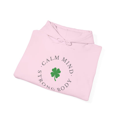 St Patricks Day Gym Hoodie, Calm Mind Strong Body Lucky Life Shamrock Sweatshirt | Irish Fitness, Workout Motivation, St Paddys Day Gift