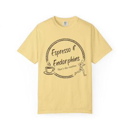 Espresso & Endorphins Shirt, Coffee and Cardio T-Shirt, Runner Gift, Gym Workout Tee, Funny Fitness Shirt, Marathon Training Top