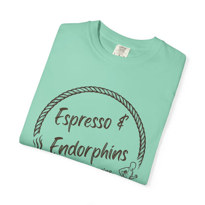 Espresso & Endorphins Shirt, Coffee and Cardio T-Shirt, Runner Gift, Gym Workout Tee, Funny Fitness Shirt, Marathon Training Top