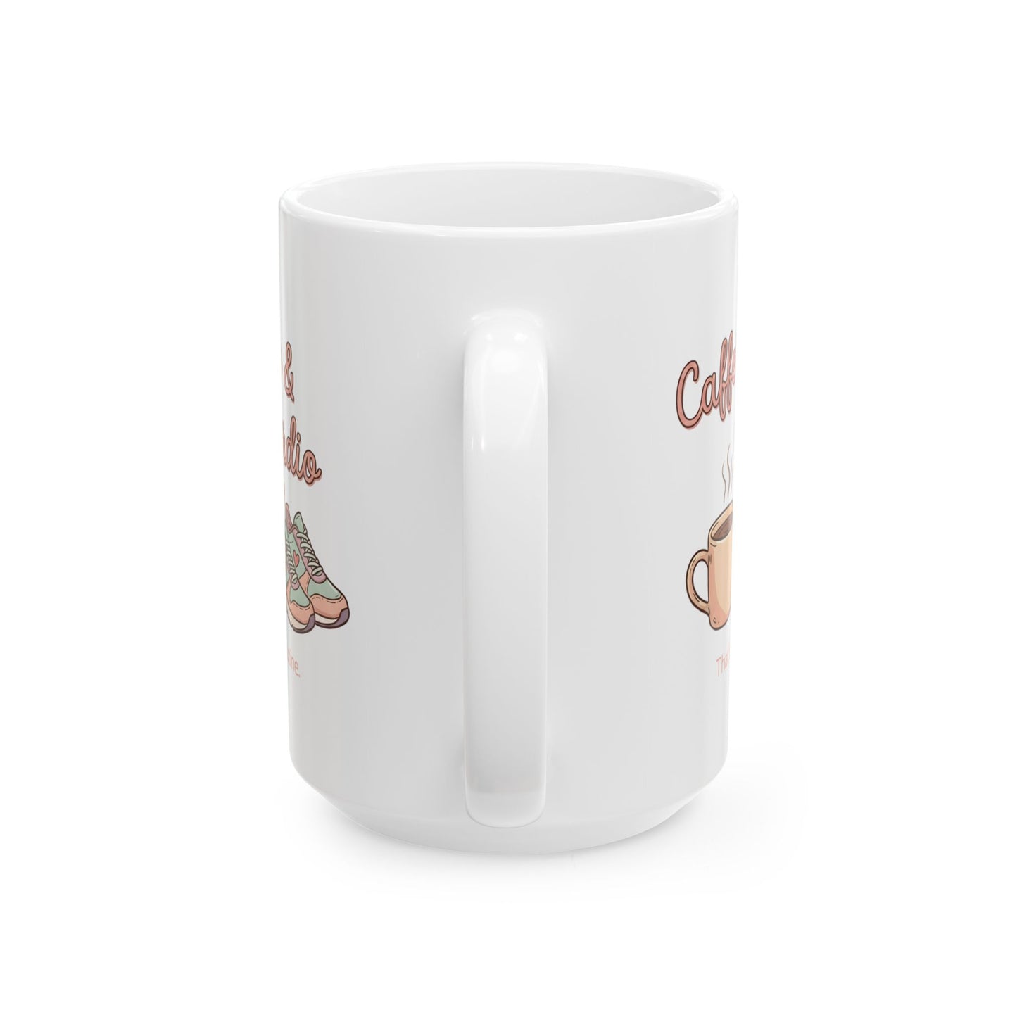 Caffeine & Cardio Mug | 15oz Coffee Fitness Lover Gift Ceramic Cup, Running Graphic, Gym Fitness Mug, Coffee Before Cardio, Cute Graphic