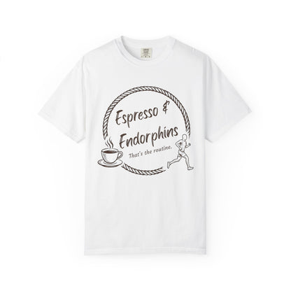 Espresso & Endorphins Shirt, Coffee and Cardio T-Shirt, Runner Gift, Gym Workout Tee, Funny Fitness Shirt, Marathon Training Top