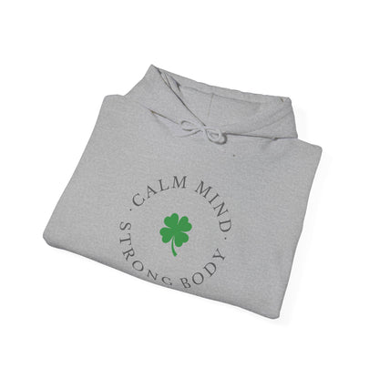 St Patricks Day Gym Hoodie, Calm Mind Strong Body Lucky Life Shamrock Sweatshirt | Irish Fitness, Workout Motivation, St Paddys Day Gift