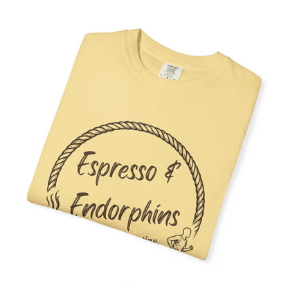 Espresso & Endorphins Shirt, Coffee and Cardio T-Shirt, Runner Gift, Gym Workout Tee, Funny Fitness Shirt, Marathon Training Top