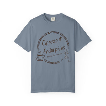 Espresso & Endorphins Shirt, Coffee and Cardio T-Shirt, Runner Gift, Gym Workout Tee, Funny Fitness Shirt, Marathon Training Top