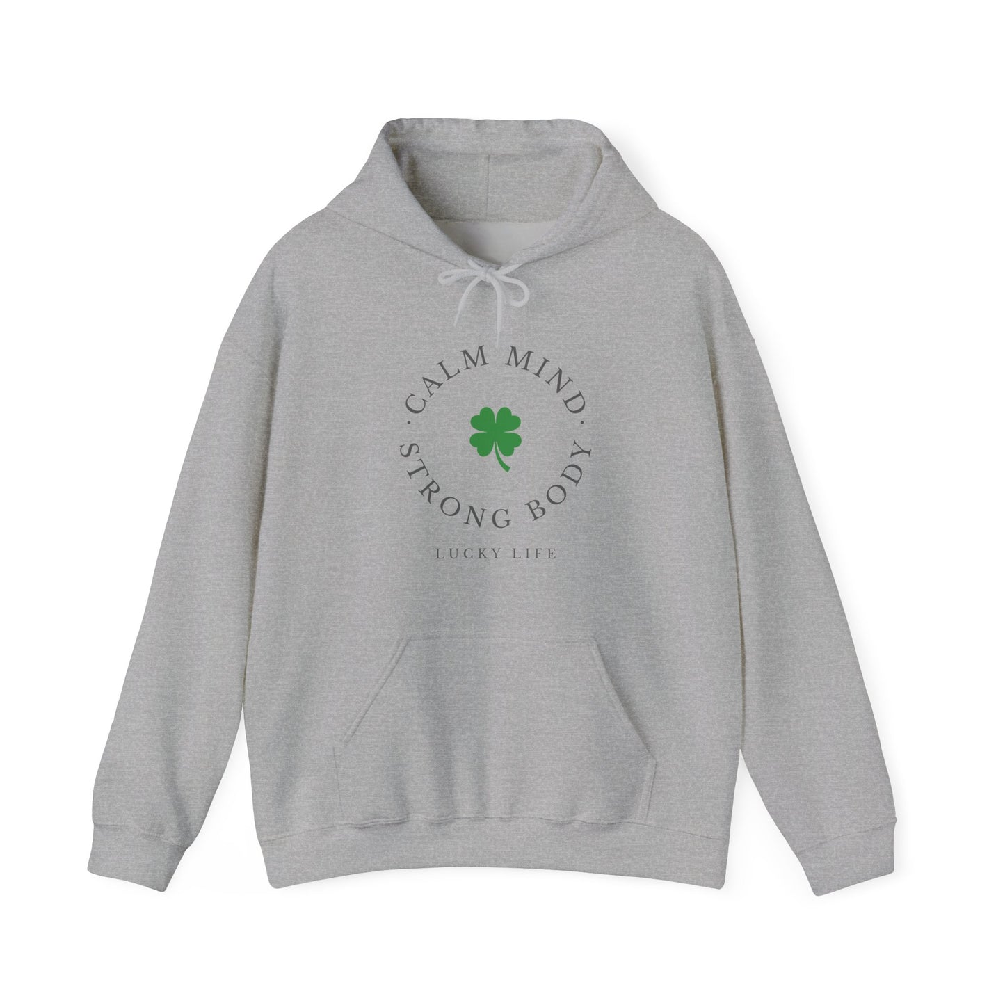 St Patricks Day Gym Hoodie, Calm Mind Strong Body Lucky Life Shamrock Sweatshirt | Irish Fitness, Workout Motivation, St Paddys Day Gift