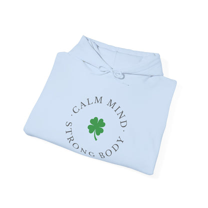 St Patricks Day Gym Hoodie, Calm Mind Strong Body Lucky Life Shamrock Sweatshirt | Irish Fitness, Workout Motivation, St Paddys Day Gift