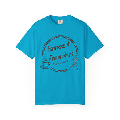 Espresso & Endorphins Shirt, Coffee and Cardio T-Shirt, Runner Gift, Gym Workout Tee, Funny Fitness Shirt, Marathon Training Top