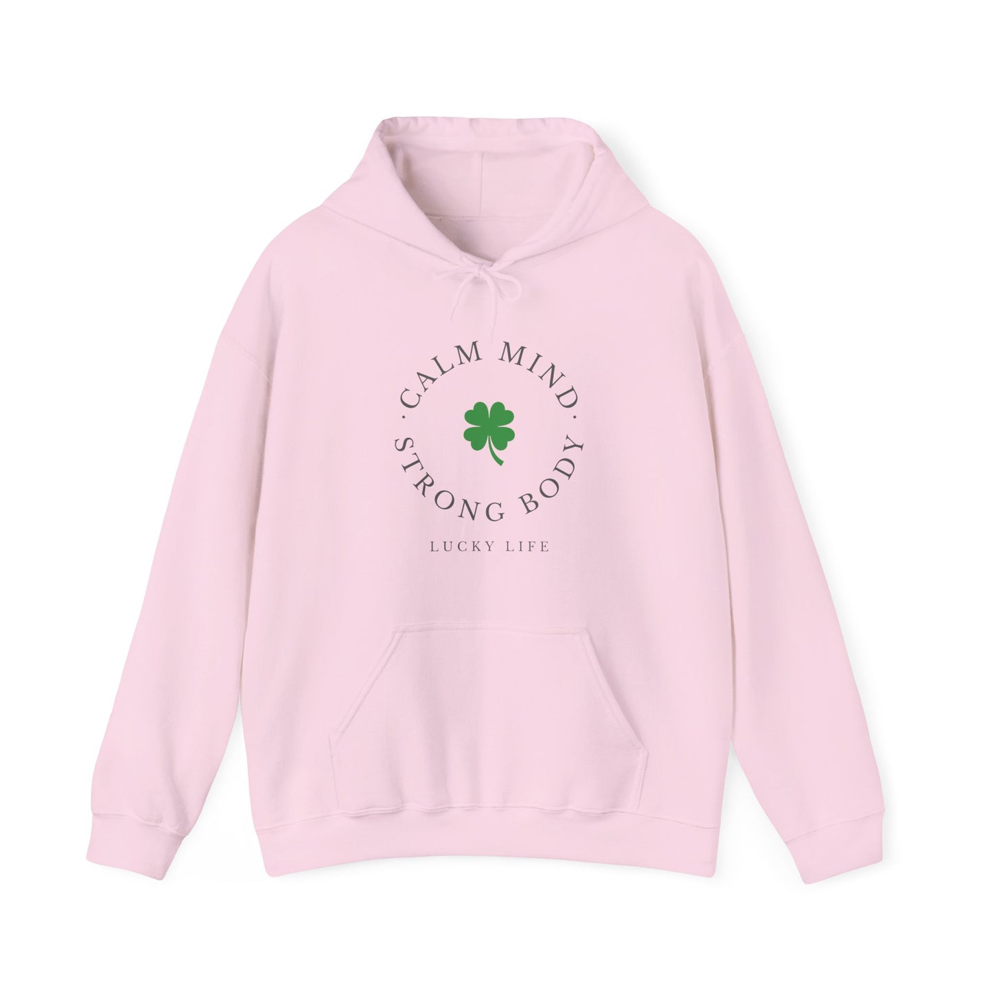 St Patricks Day Gym Hoodie, Calm Mind Strong Body Lucky Life Shamrock Sweatshirt | Irish Fitness, Workout Motivation, St Paddys Day Gift