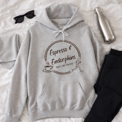 Espresso & Endorphins Hoodie, Coffee and Cardio, Runner Gift, Gym Workout Sweatshirt, Funny Coffee Lover Running Fitness, Marathon Training