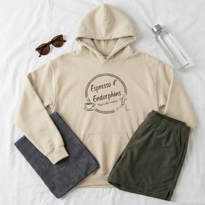 Espresso & Endorphins Hoodie, Coffee and Cardio, Runner Gift, Gym Workout Sweatshirt, Funny Coffee Lover Running Fitness, Marathon Training