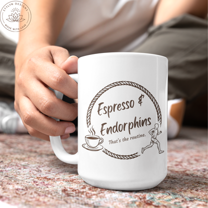 Espresso & Endorphins Mug, Espresso Fueled Runners Ceramic Mug, Coffee and Cardio, Runner Gift, Gym Workout, Funny Coffee Fitness