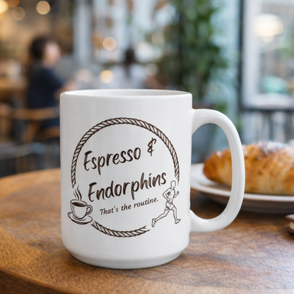 Espresso & Endorphins Mug, Espresso Fueled Runners Ceramic Mug, Coffee and Cardio, Runner Gift, Gym Workout, Funny Coffee Fitness