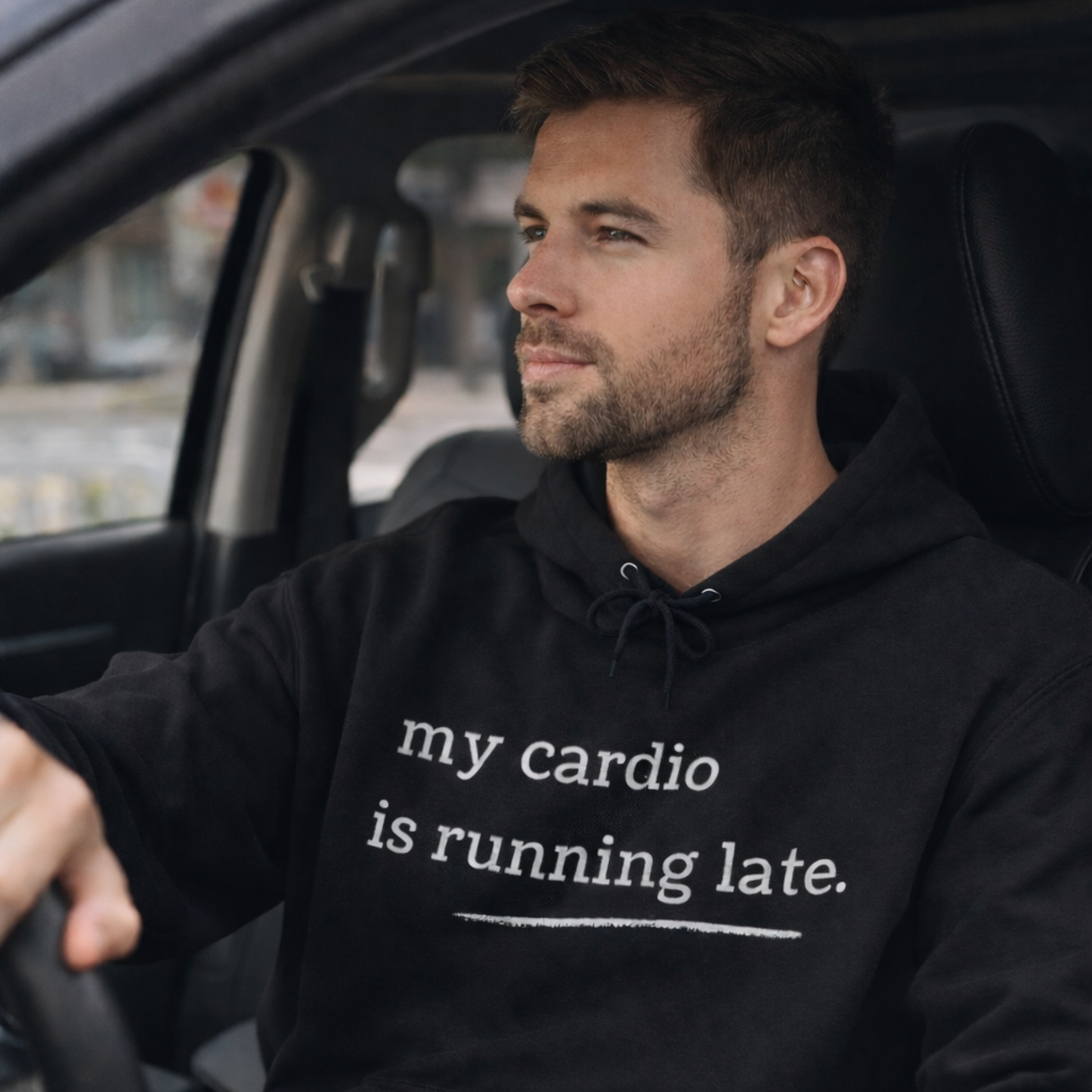My Cardio Is Running Late Hoodie, Funny Workout Sweatshirt, Gym and Work Humor, Sarcastic Fitness Pullover, Running, Gym Work Colleague Gift