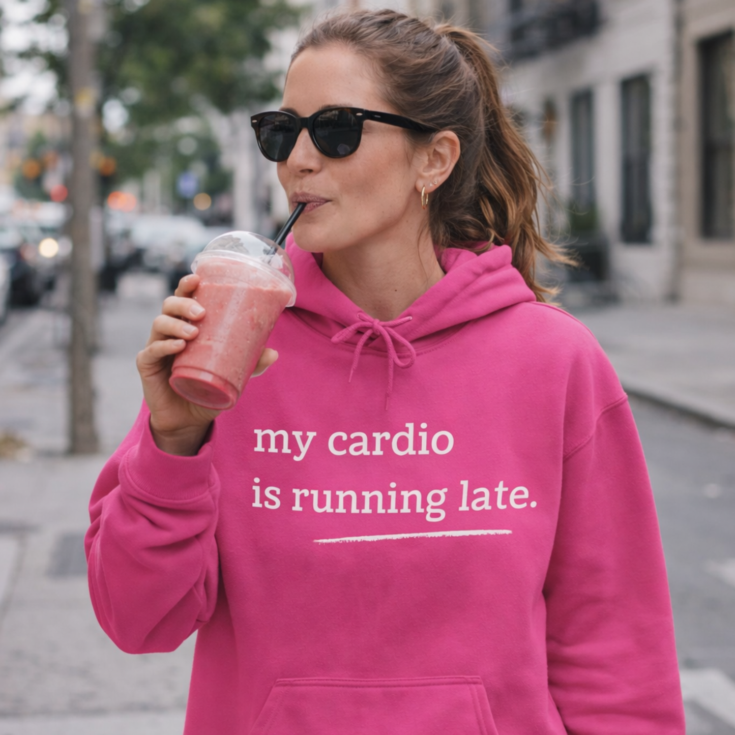 My Cardio Is Running Late Hoodie, Funny Workout Sweatshirt, Gym and Work Humor, Sarcastic Fitness Pullover, Running, Gym Work Colleague Gift