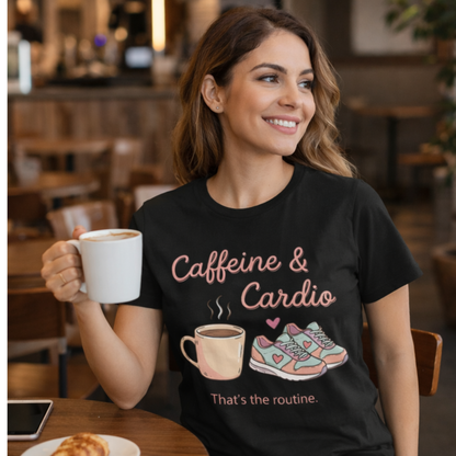 Caffeine & Cardio Tee | Coffee Fitness Lover, Workout Shirt, Running Graphic, Gym Fitness Top, Coffee Before Cardio Gift, Cute Runner Tee