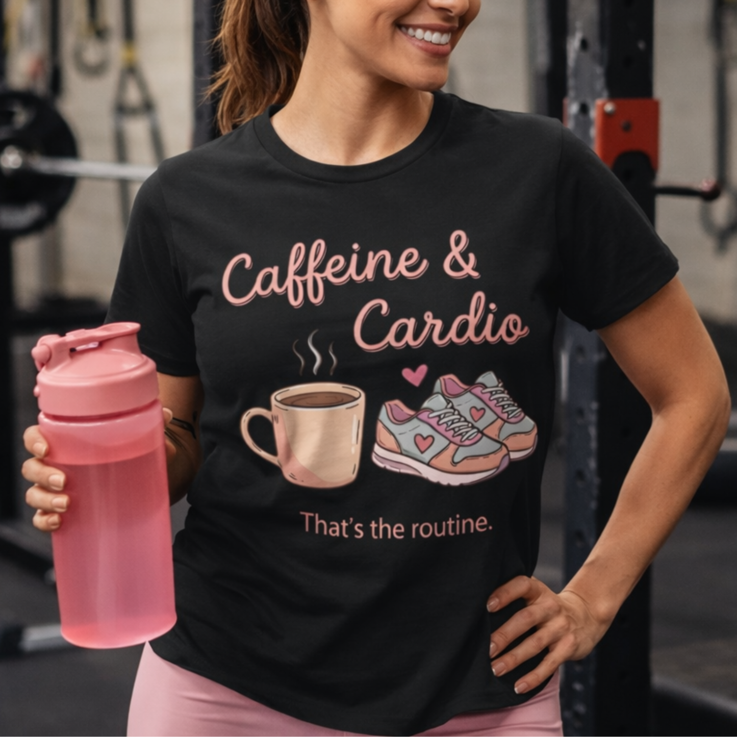 Caffeine & Cardio Tee | Coffee Fitness Lover, Workout Shirt, Running Graphic, Gym Fitness Top, Coffee Before Cardio Gift, Cute Runner Tee