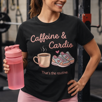 Caffeine & Cardio Tee | Coffee Fitness Lover, Workout Shirt, Running Graphic, Gym Fitness Top, Coffee Before Cardio Gift, Cute Runner Tee