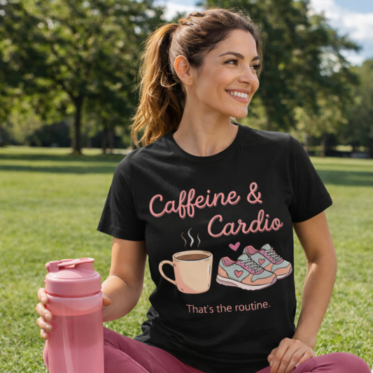Caffeine & Cardio Tee | Coffee Fitness Lover, Workout Shirt, Running Graphic, Gym Fitness Top, Coffee Before Cardio Gift, Cute Runner Tee