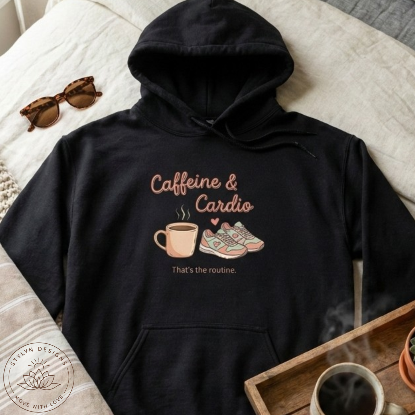 Caffeine & Cardio Hoodie | Coffee Fitness Lover, Workout Sweatshirt, Running Graphic, Gym Fitness Pullover, Coffee Before Cardio, Cute Gift