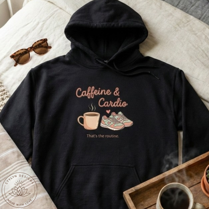 Caffeine & Cardio Hoodie | Coffee Fitness Lover, Workout Sweatshirt, Running Graphic, Gym Fitness Pullover, Coffee Before Cardio, Cute Gift