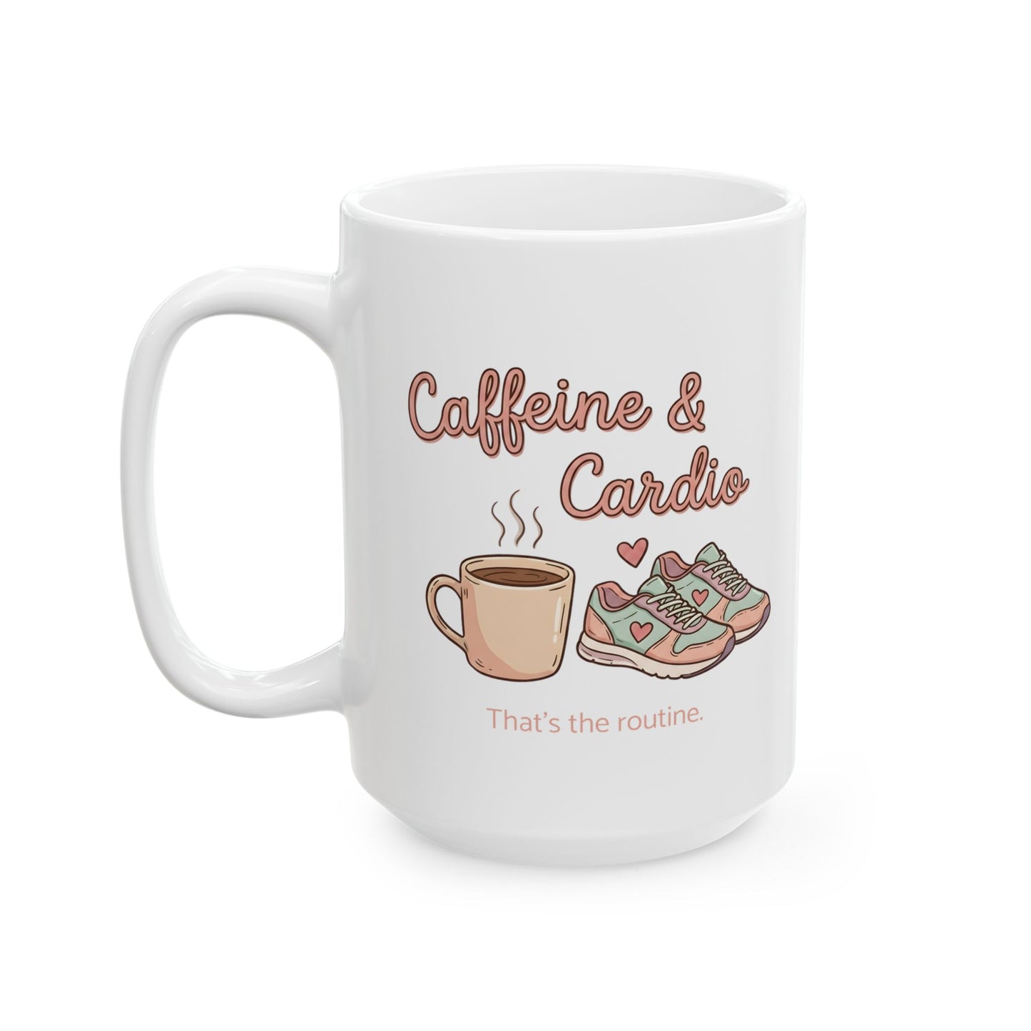 Caffeine & Cardio Mug | 15oz Coffee Fitness Lover Gift Ceramic Cup, Running Graphic, Gym Fitness Mug, Coffee Before Cardio, Cute Graphic
