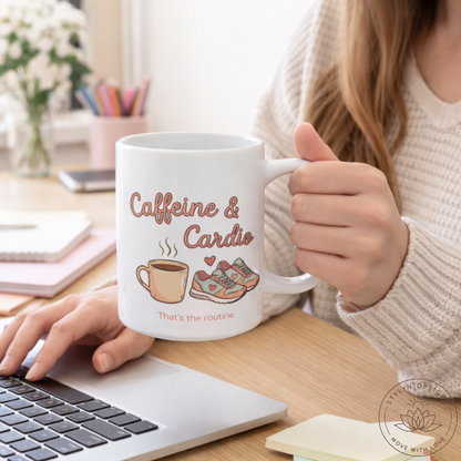 Caffeine & Cardio Mug | 15oz Coffee Fitness Lover Gift Ceramic Cup, Running Graphic, Gym Fitness Mug, Coffee Before Cardio, Cute Graphic