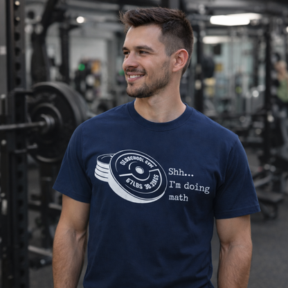 Shh I’m Doing Math Gym Shirt, 6-7 Meme Weightlifting Tee, Oldschool Gym Plate Design, Funny Fitness Workout T-Shirt, Gift