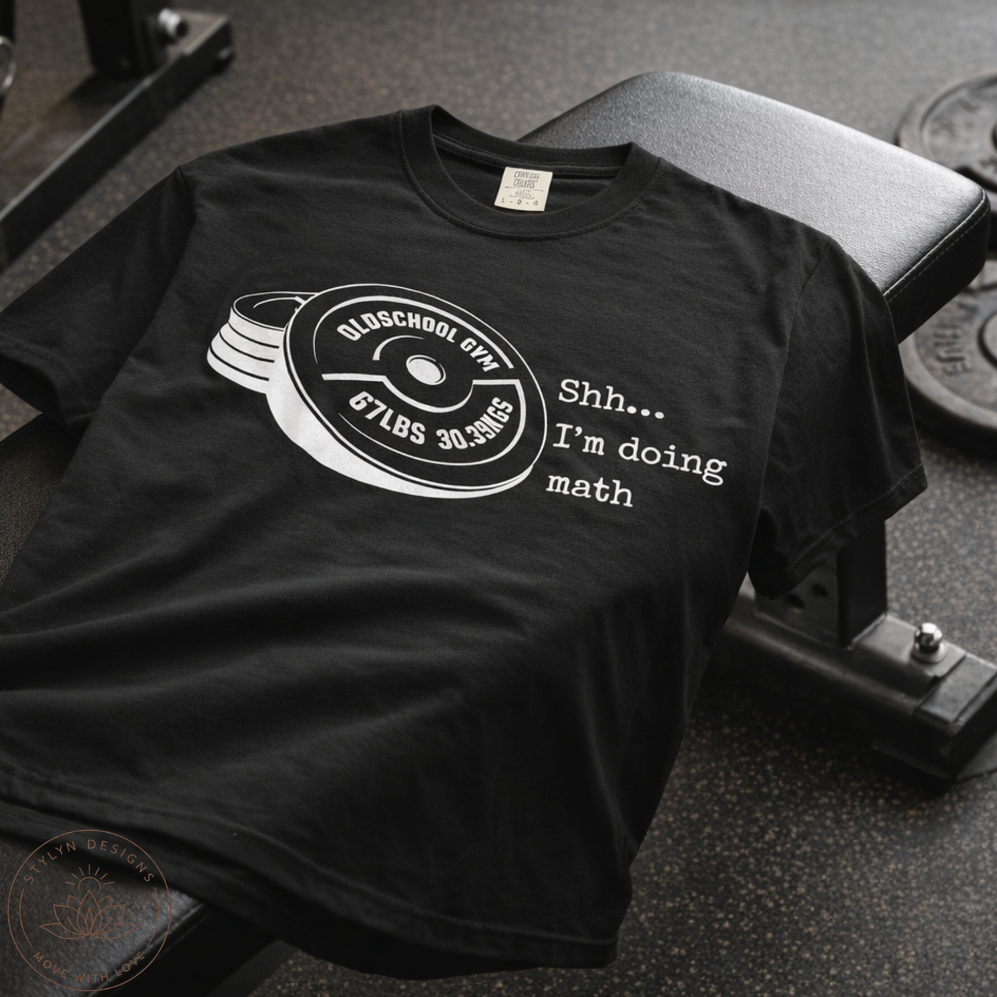 Shh I’m Doing Math Gym Shirt, 6-7 Meme Weightlifting Tee, Oldschool Gym Plate Design, Funny Fitness Workout T-Shirt, Gift
