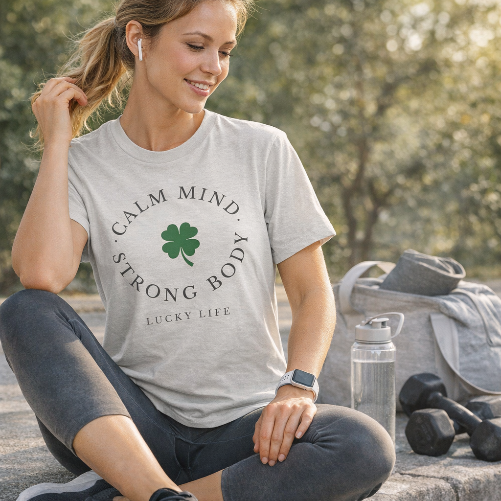 St Patrick’s Day Gym Shirt – Calm Mind Strong Body Lucky Life Shamrock Tee – Irish Fitness Shirt – Workout Motivation Shirt – St Paddy’s Day Workout Gift