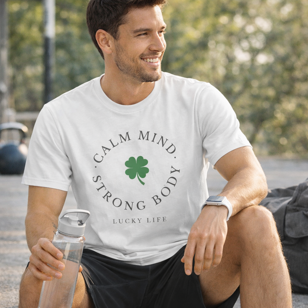 St Patrick’s Day Gym Shirt – Calm Mind Strong Body Lucky Life Shamrock Tee – Irish Fitness Shirt – Workout Motivation Shirt – St Paddy’s Day Workout Gift