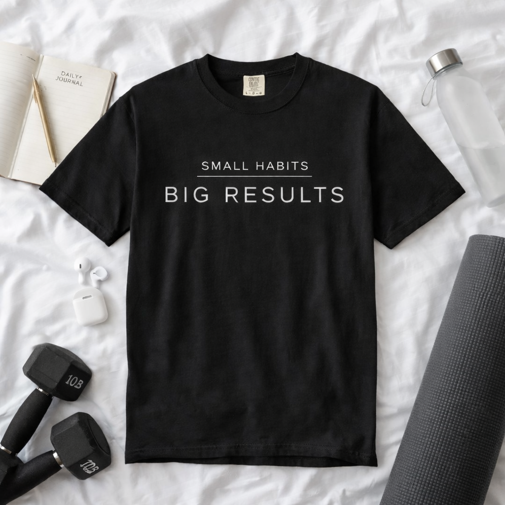 Small Habits Big Results Shirt | Motivational Fitness Tee, Healthy Habits, Discipline Mindset, Wellness Lifestyle T Shirt, Self-Care Gift