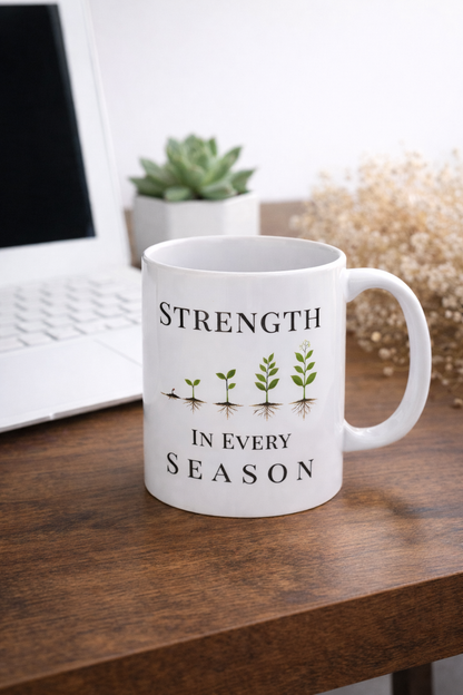 Strength in Every Season Mug | Inspirational Coffee Cup, Motivational Gift for Women, Positive Quote, Self Care Gift, Personal Growth Mug