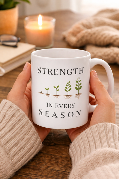 Strength in Every Season Mug | Inspirational Coffee Cup, Motivational Gift for Women, Positive Quote, Self Care Gift, Personal Growth Mug