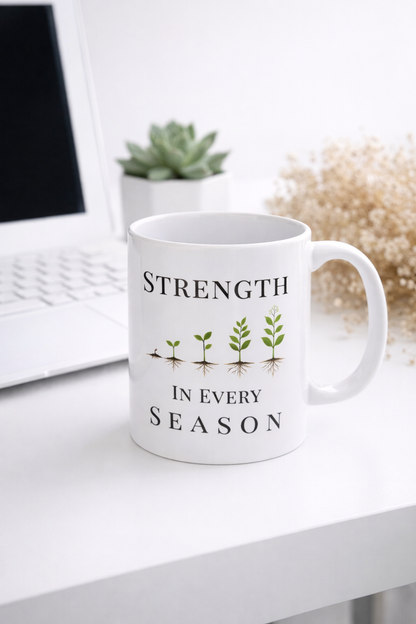 Strength in Every Season Mug | Inspirational Coffee Cup, Motivational Gift for Women, Positive Quote, Self Care Gift, Personal Growth Mug