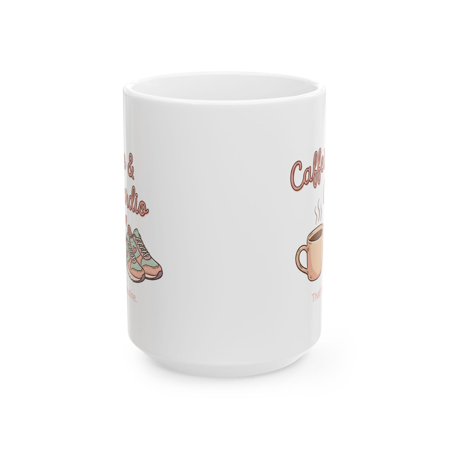 Caffeine & Cardio Mug | 15oz Coffee Fitness Lover Gift Ceramic Cup, Running Graphic, Gym Fitness Mug, Coffee Before Cardio, Cute Graphic