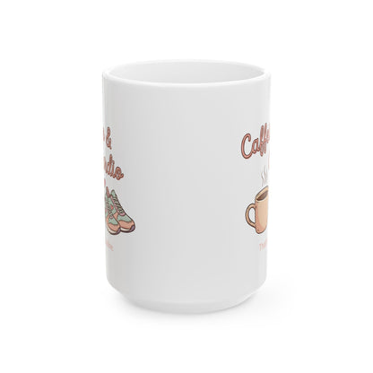 Caffeine & Cardio Mug | 15oz Coffee Fitness Lover Gift Ceramic Cup, Running Graphic, Gym Fitness Mug, Coffee Before Cardio, Cute Graphic