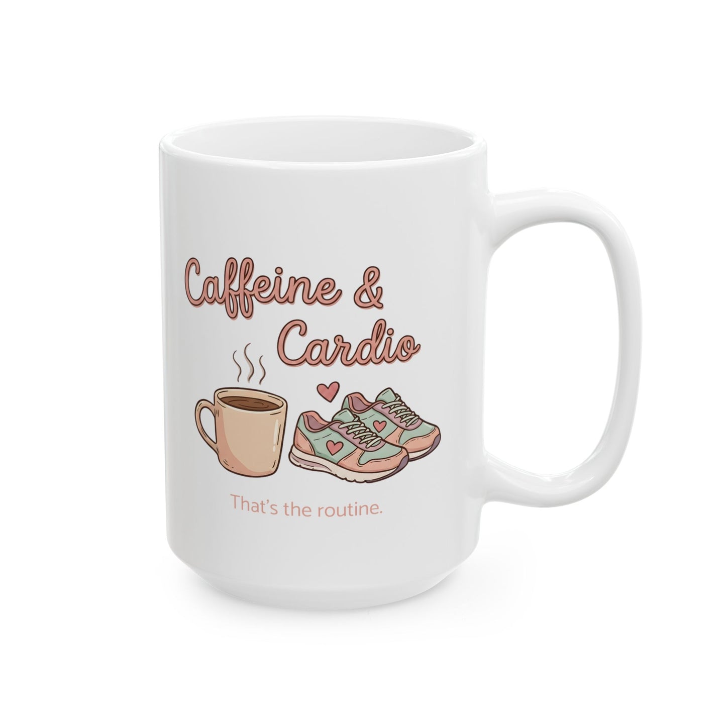 Caffeine & Cardio Mug | 15oz Coffee Fitness Lover Gift Ceramic Cup, Running Graphic, Gym Fitness Mug, Coffee Before Cardio, Cute Graphic