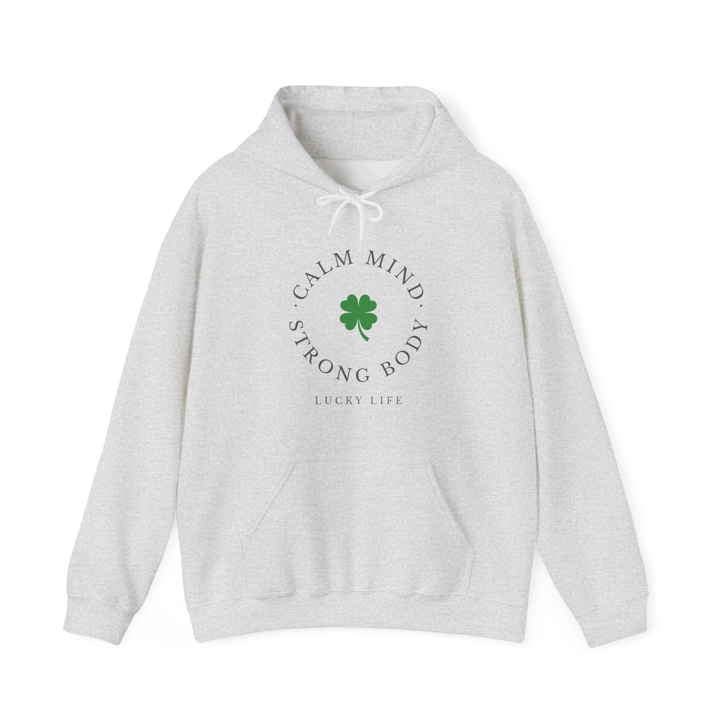 St Patricks Day Gym Hoodie, Calm Mind Strong Body Lucky Life Shamrock Sweatshirt | Irish Fitness, Workout Motivation, St Paddys Day Gift