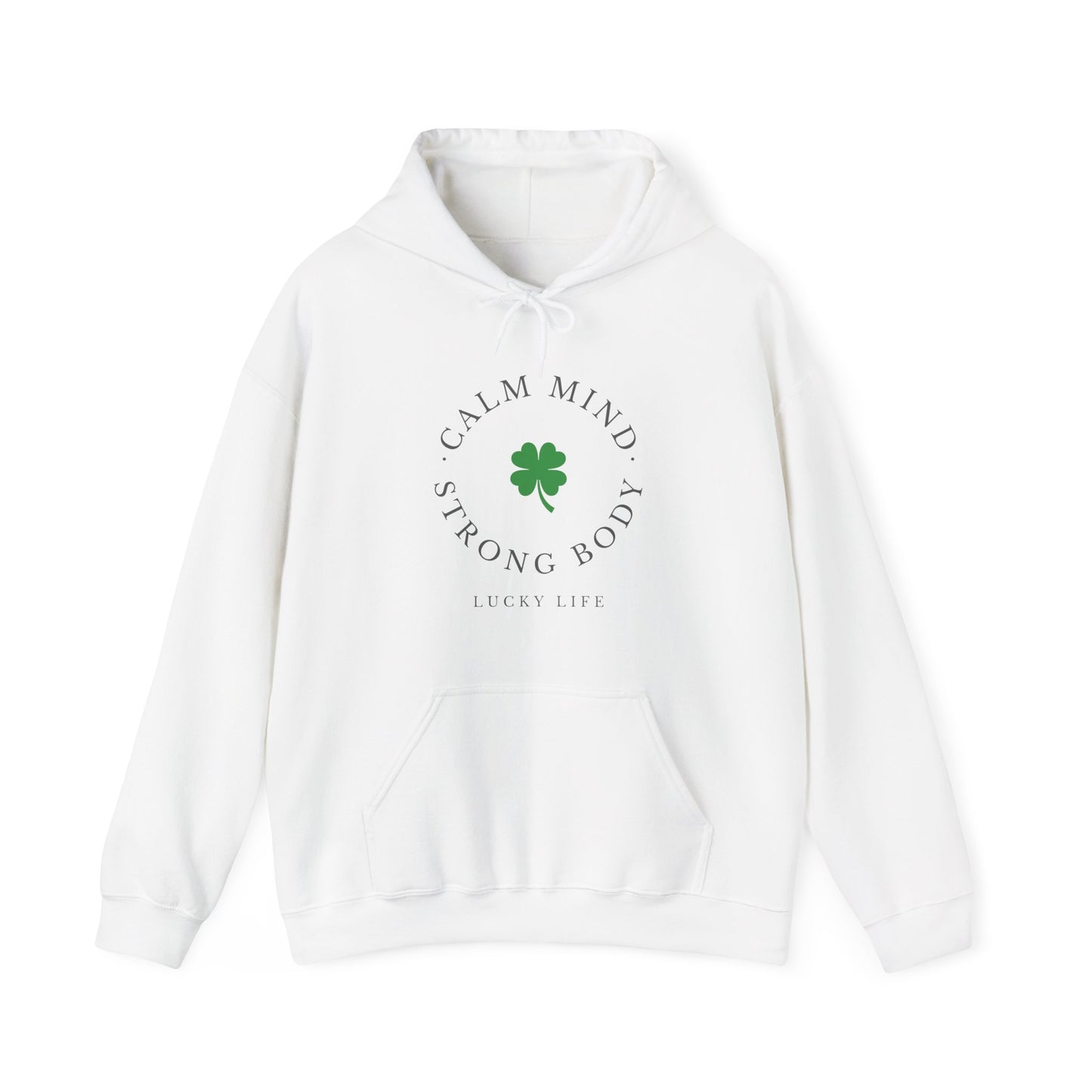 St Patricks Day Gym Hoodie, Calm Mind Strong Body Lucky Life Shamrock Sweatshirt | Irish Fitness, Workout Motivation, St Paddys Day Gift