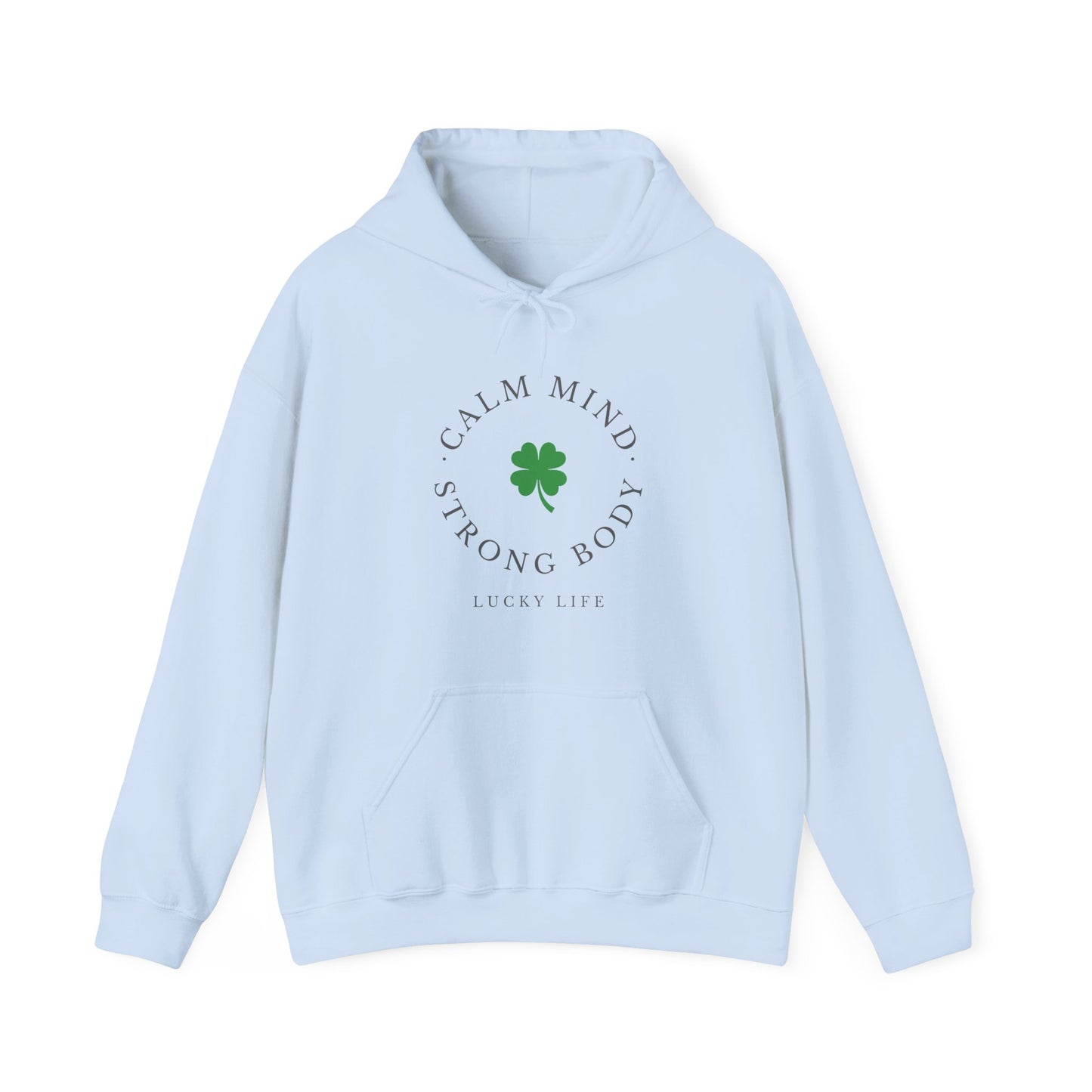 St Patricks Day Gym Hoodie, Calm Mind Strong Body Lucky Life Shamrock Sweatshirt | Irish Fitness, Workout Motivation, St Paddys Day Gift