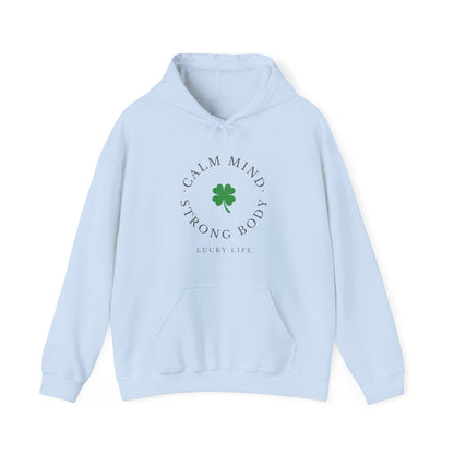 St Patricks Day Gym Hoodie, Calm Mind Strong Body Lucky Life Shamrock Sweatshirt | Irish Fitness, Workout Motivation, St Paddys Day Gift