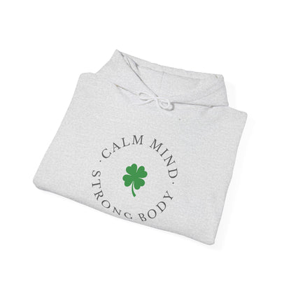 St Patricks Day Gym Hoodie, Calm Mind Strong Body Lucky Life Shamrock Sweatshirt | Irish Fitness, Workout Motivation, St Paddys Day Gift