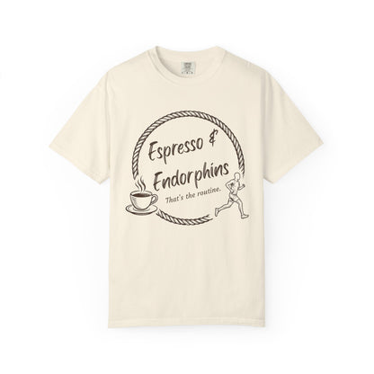 Espresso & Endorphins Shirt, Coffee and Cardio T-Shirt, Runner Gift, Gym Workout Tee, Funny Fitness Shirt, Marathon Training Top
